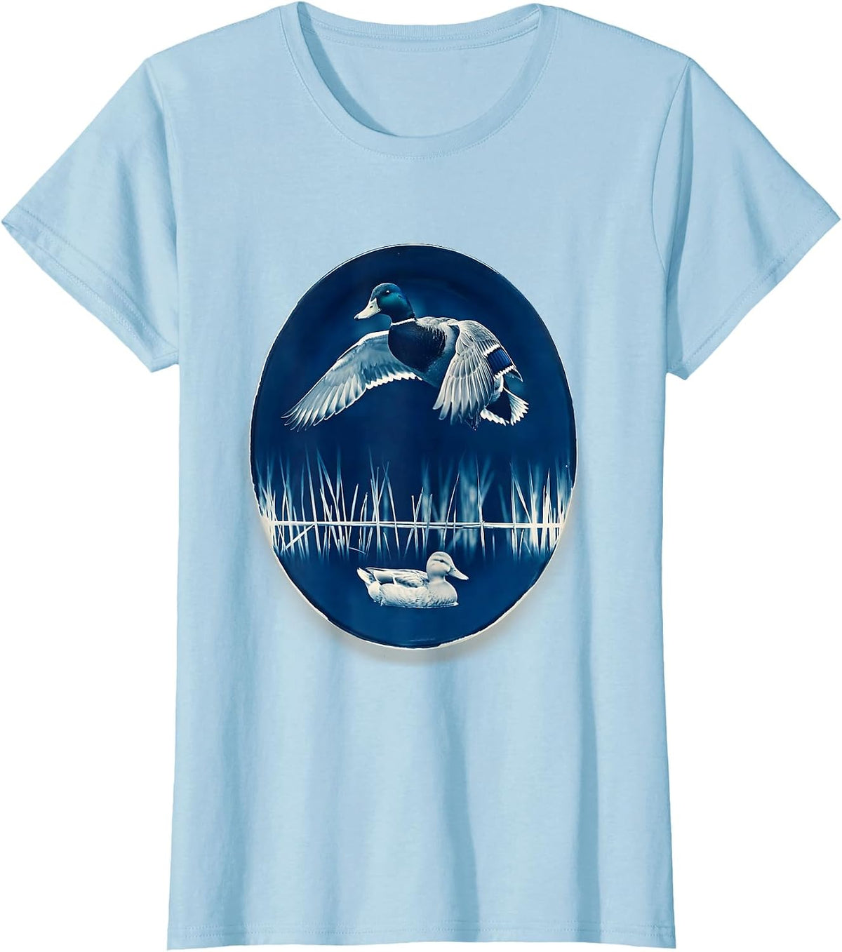 Duck Hunting Camo Marsh Mallard Silhouette Humor T-Shirt - Baby Blue