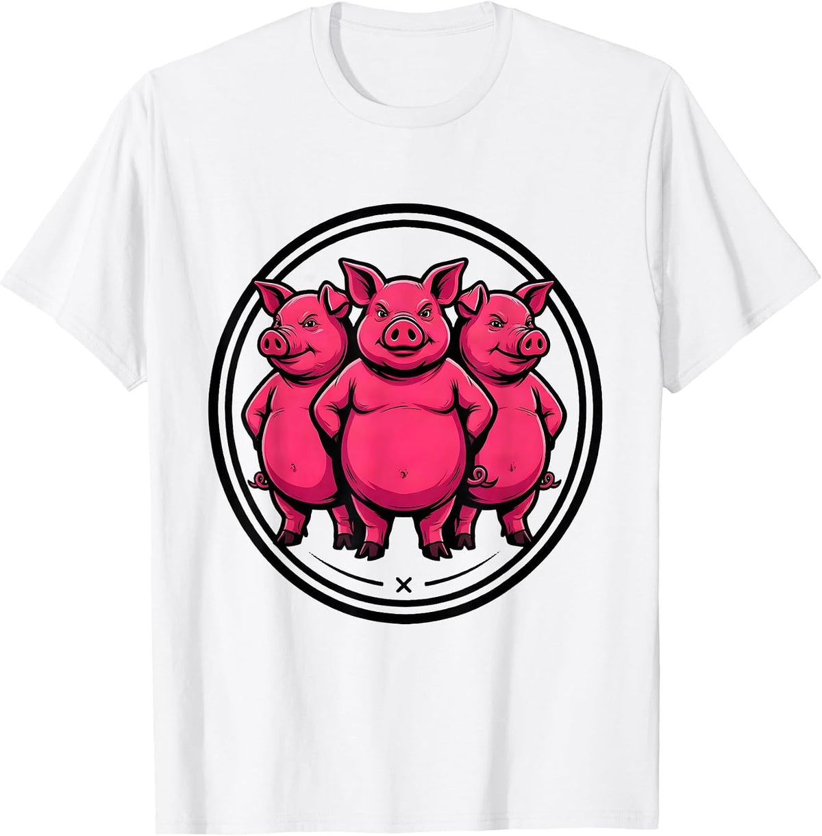 Men's Bold Cartoon Pigs Farm Animal Lover Humor T-Shirt - White