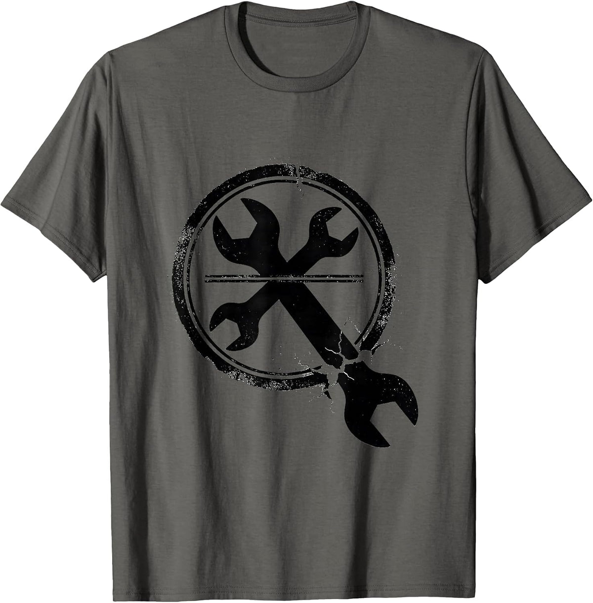 Men's Mechanic Seal Wrench Rubber Stamp Auto Shop Humor T-Shirt - Asphalt Grey