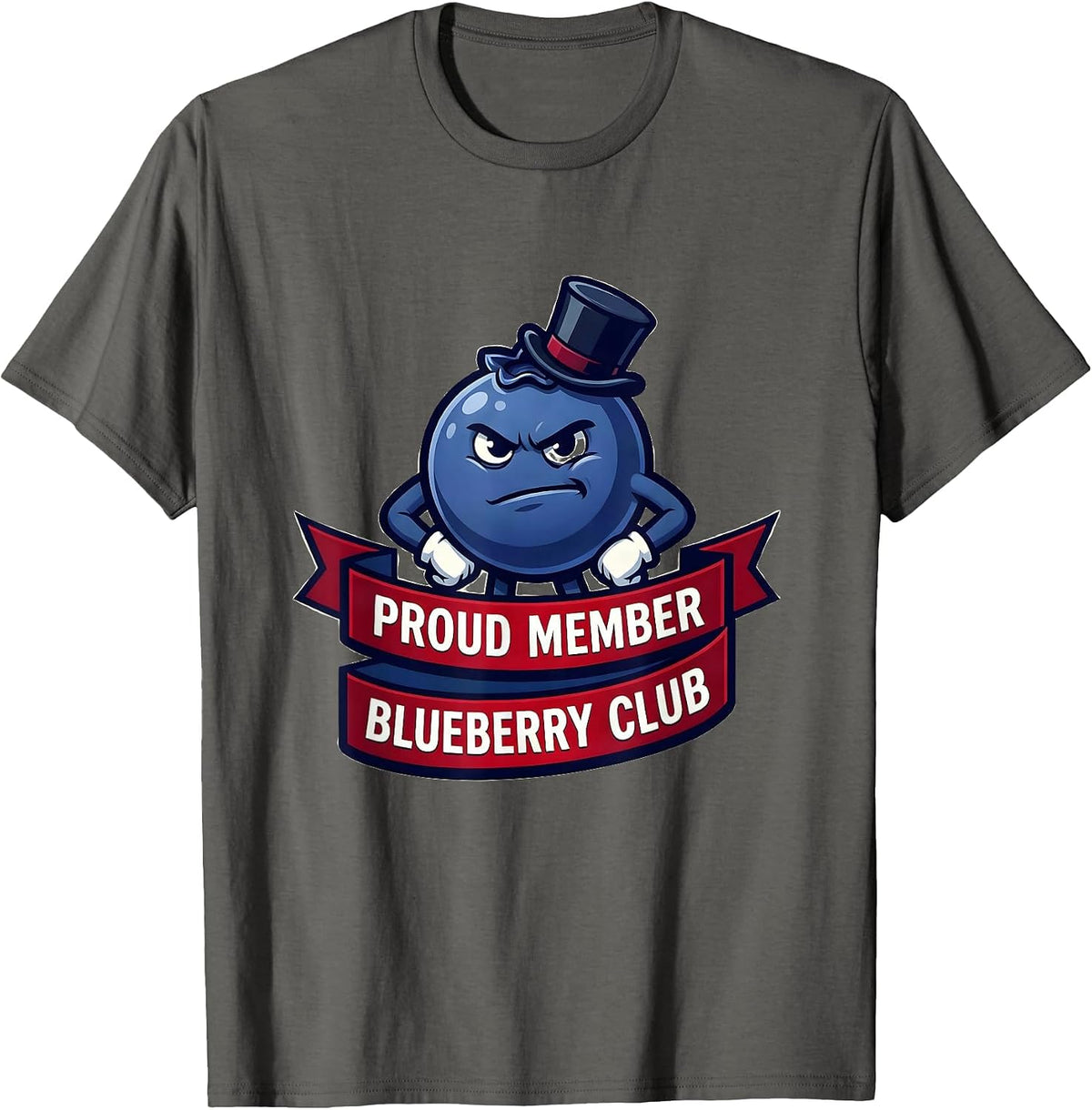 Men's Proud Member Blueberry Club Red White and Blue Design T-Shirt - Asphalt Grey