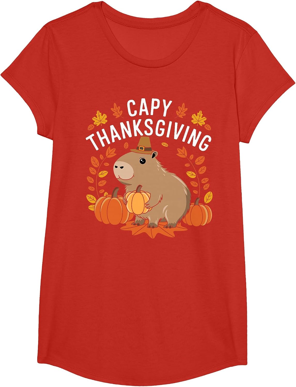 Capy Thanksgiving Funny Capybara Thanksgiving Fall T-Shirt - Girls Red