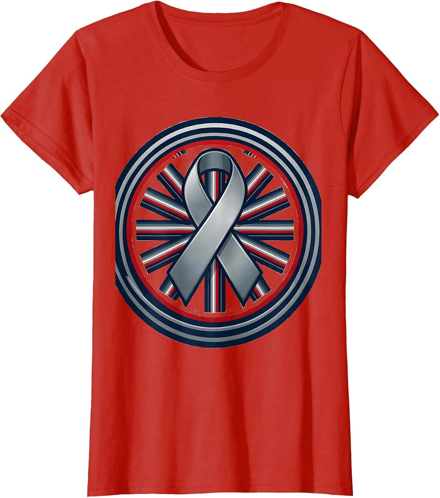 Women's Sealed Varsity Badge Silver Grey Ribbon Parkinson's T-Shirt - Red
