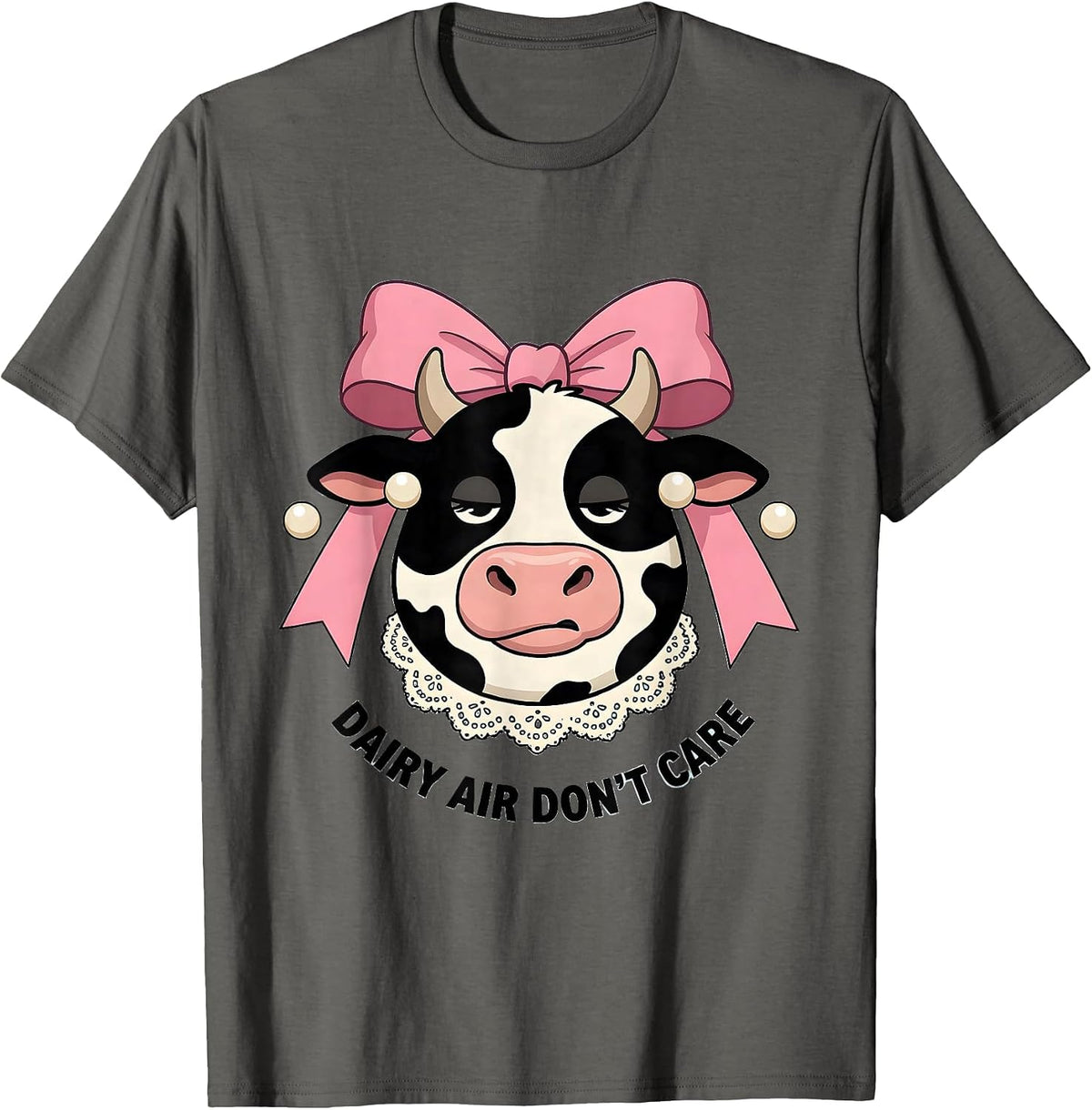 Dairy Air Don't Care Funny Cow Design T-Shirt - Asphalt Grey