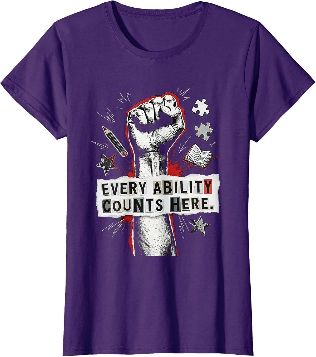 Women's Every Ability Counts Here Sped Teacher Design T-Shirt - Purple