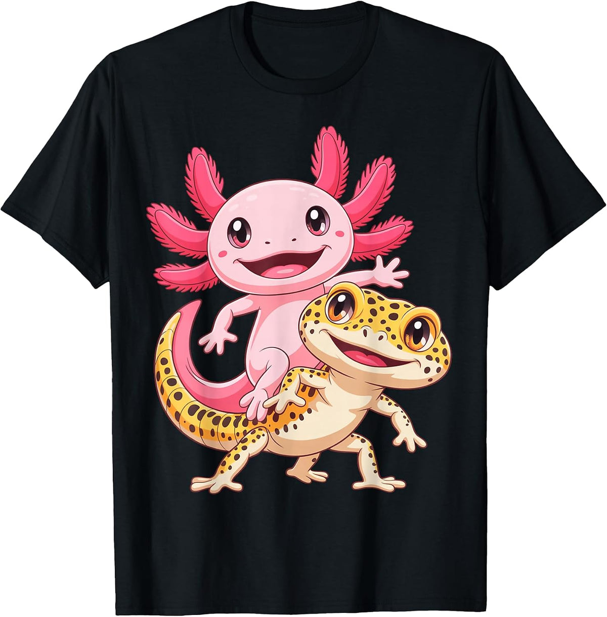 Cute Leopard Gecko Axolotl T-Shirt, Men, Black, Small - As Pictured