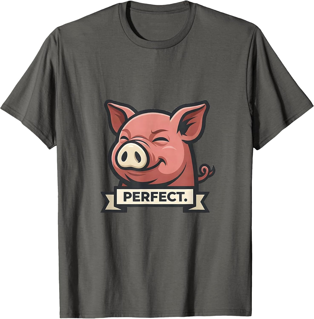 Perfect Funny Pig Farm Animal Lover Mascot Logo T-Shirt - Asphalt Grey