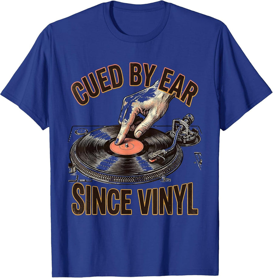Cued By Ear Since Vinyl Retro DJ Gift Music Lover T-Shirt - Royal Blue