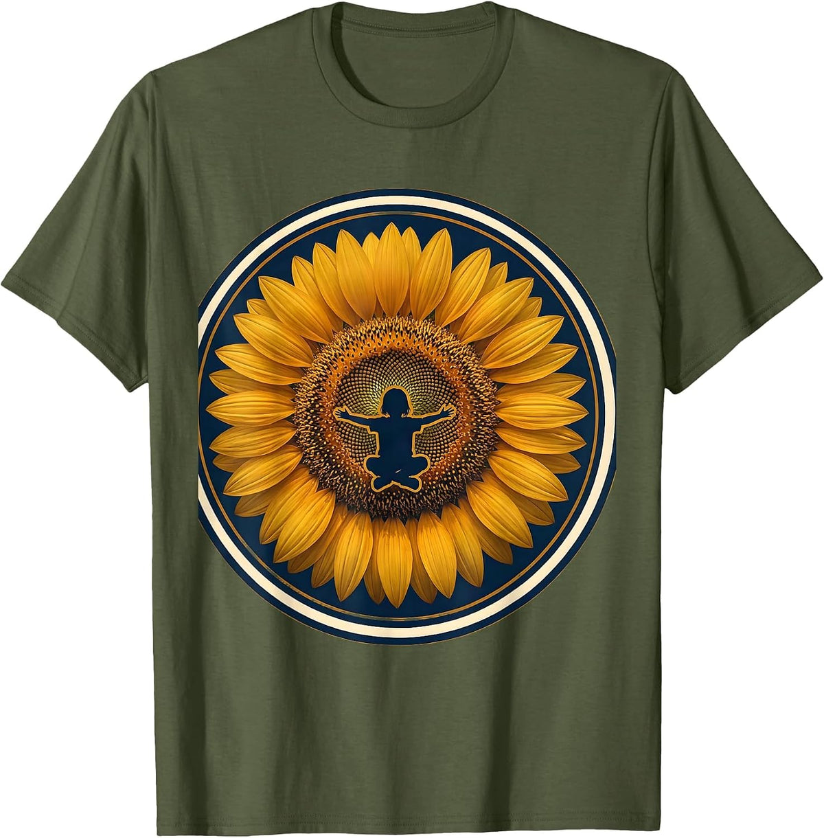 Autism Awareness Child Silhouette Sunflower Design T-Shirt - Olive Green