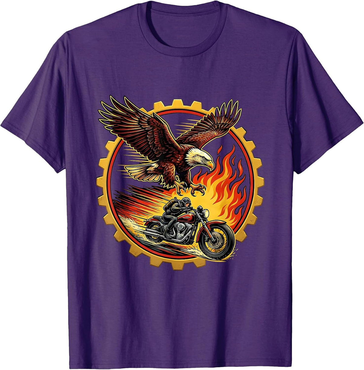 Men's Hawk Dive Bobber Motorcycle Biker Graphic T-Shirt - Purple