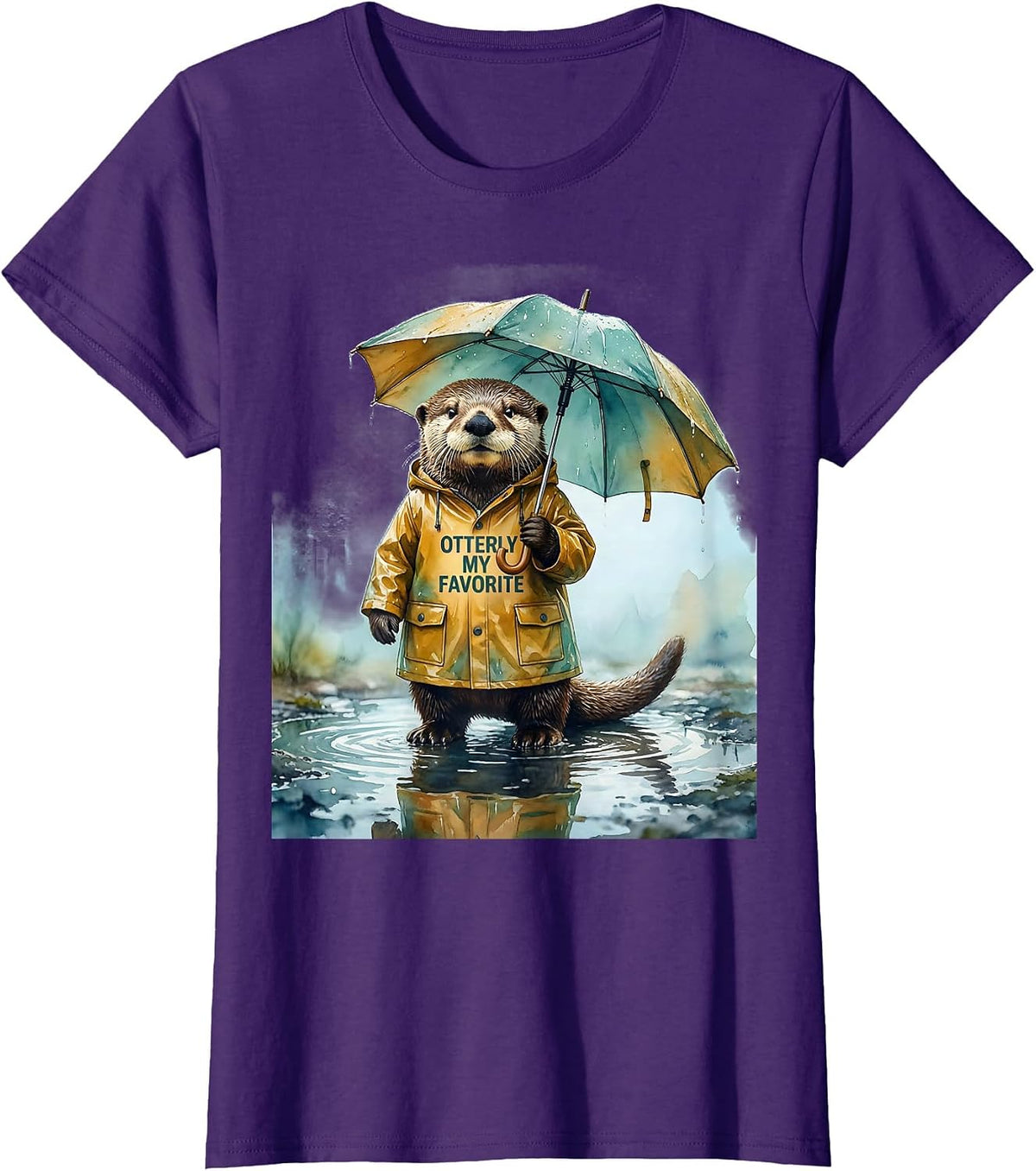 Women's Otterly My Favorite Cute Otter Lover Humor Watercolor T-Shirt - Purple