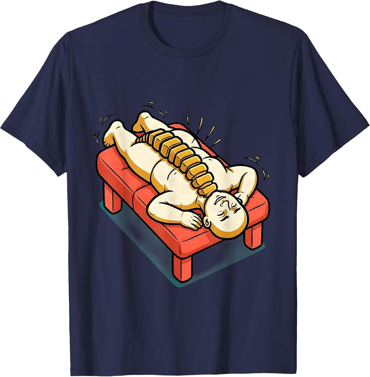 Physical Therapy Spine Alignment Massage Table Art T-Shirt - Navy Blue