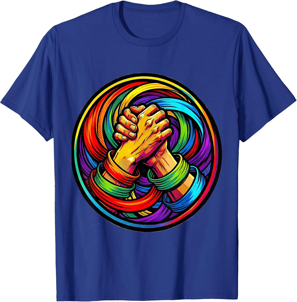 Men's Rainbow Ribbon Hands Gay Pride Graphic T-Shirt - Royal Blue