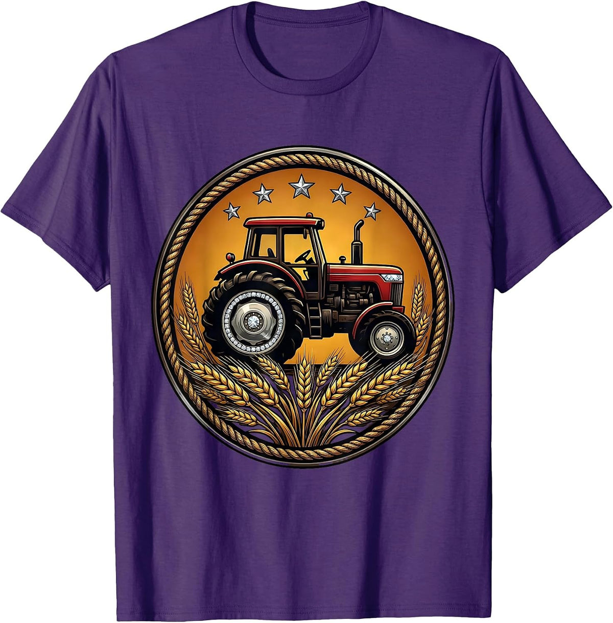 Tractor Wheat Field Harvest Country Graphic T-Shirt - Purple