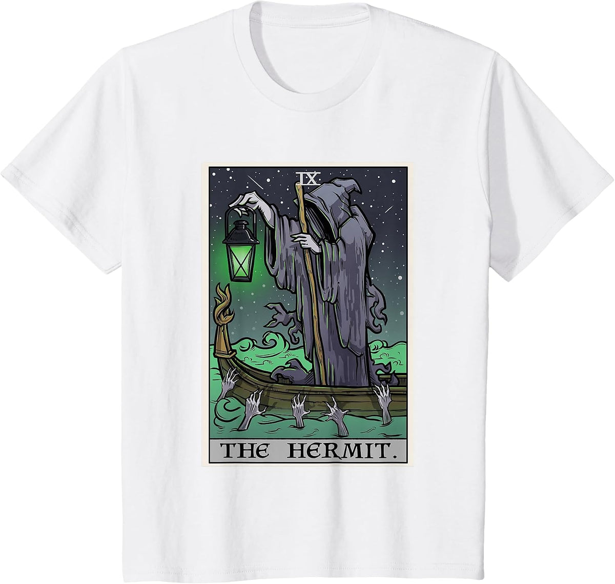 The Hermit Tarot Card Gothic Halloween Grim Reaper Horror T-Shirt - White