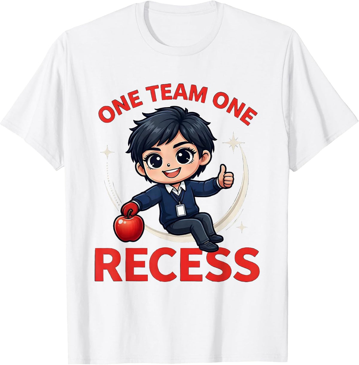 Men's ONE TEAM ONE RECESS Funny Teacher School Staff Gift T-Shirt - White