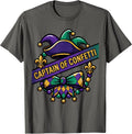 Captain of Confetti Bold Cartoon Mardi Gras Carnival Party T-Shirt - Asphalt Grey