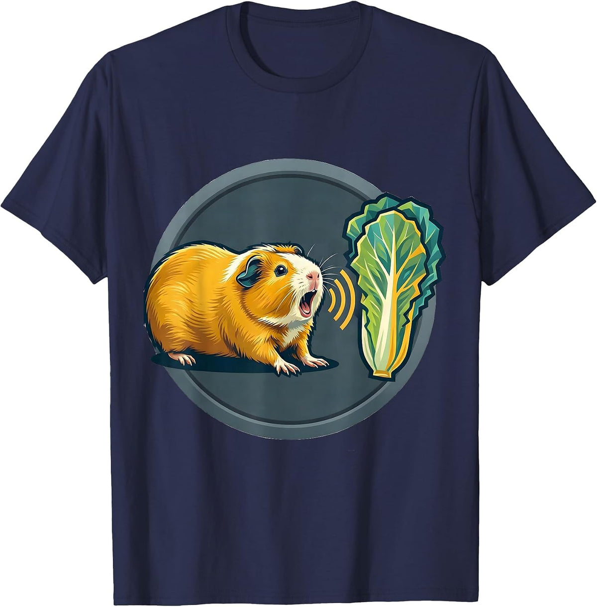 Guinea Pig Eating Leaf Funny Cavy Lover Humor T-Shirt - Navy Blue