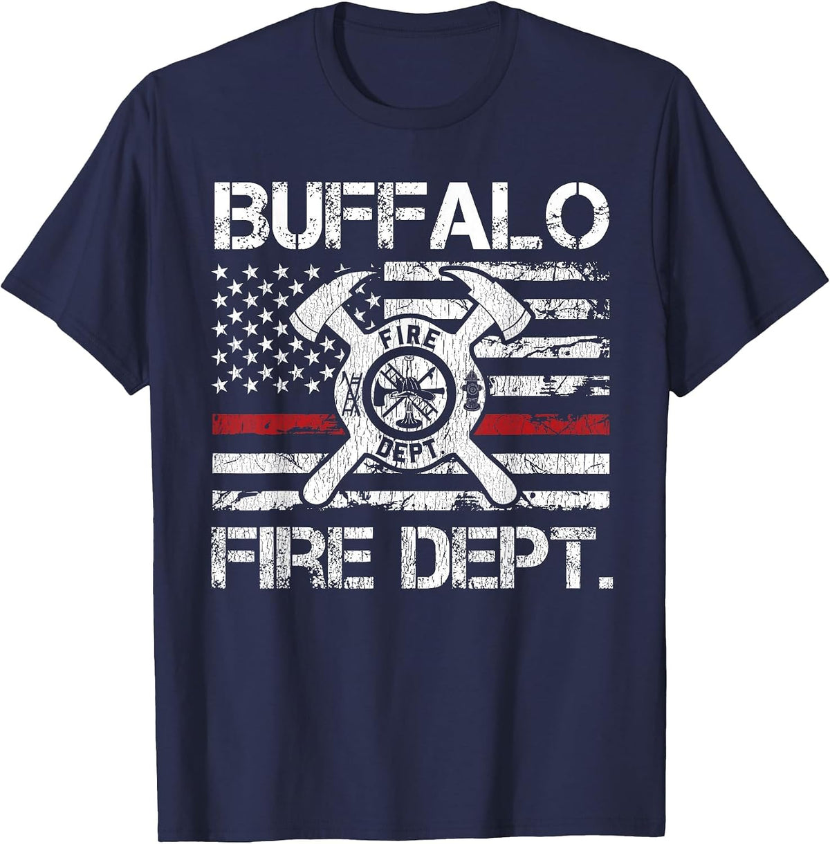 Buffalo New York Fire Department Thin Red Line Logo T-Shirt - Navy Blue