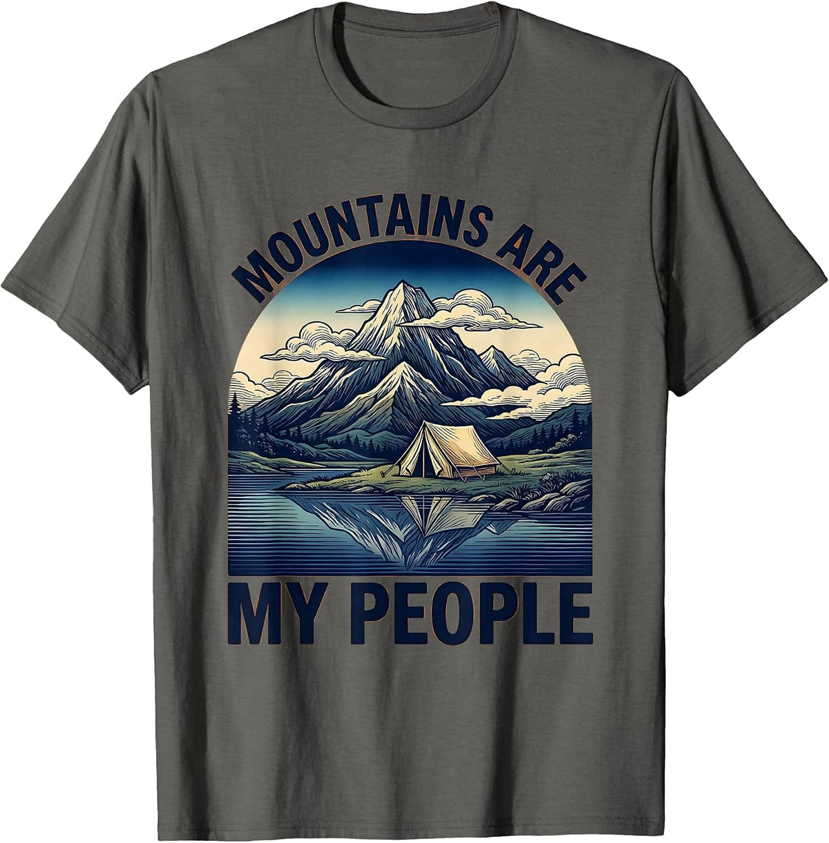 Men's Mountains Are My People Camping Design T-Shirt - Asphalt Grey