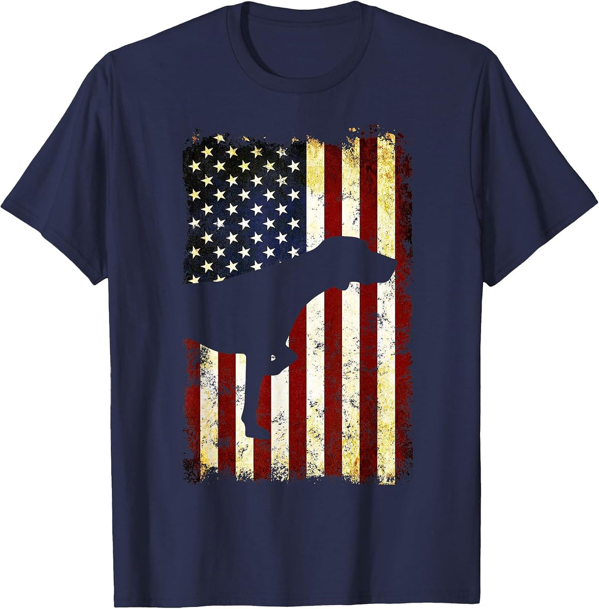 German Shorthaired Pointer Silhouette American Flag T-Shirt - Navy Blue