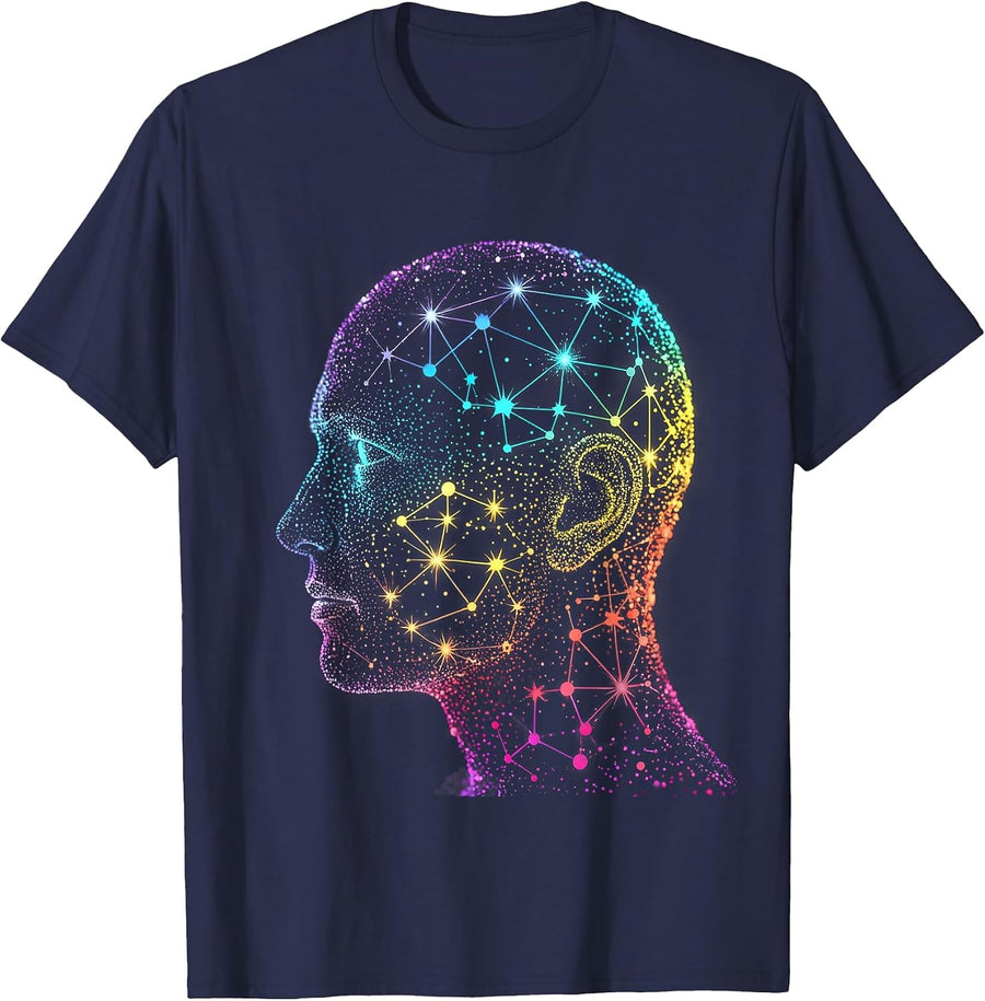 Autism Constellation Mind Star Map Illustration T-Shirt - Navy Blue