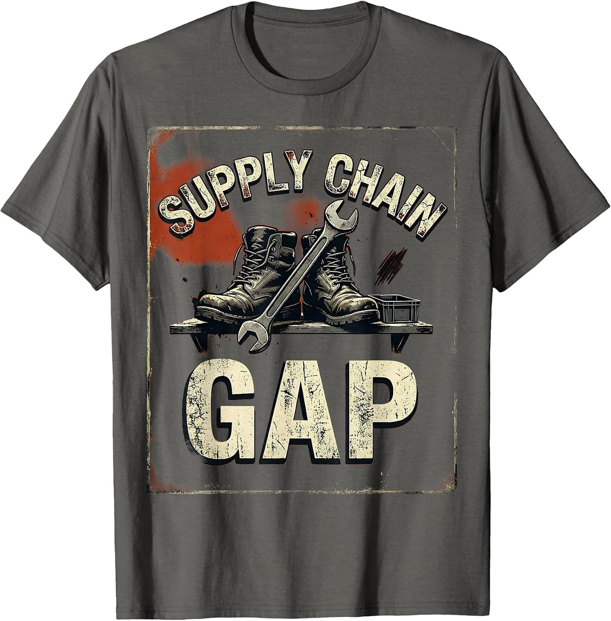 Supply Chain Gap Distressed Auto Mechanic Men Dad Humor T-Shirt - Asphalt Grey