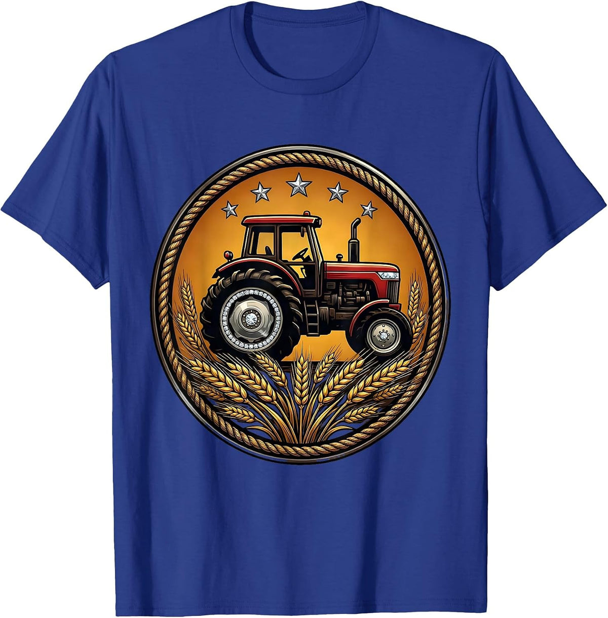 Tractor Wheat Field Harvest Country Graphic T-Shirt - Royal Blue