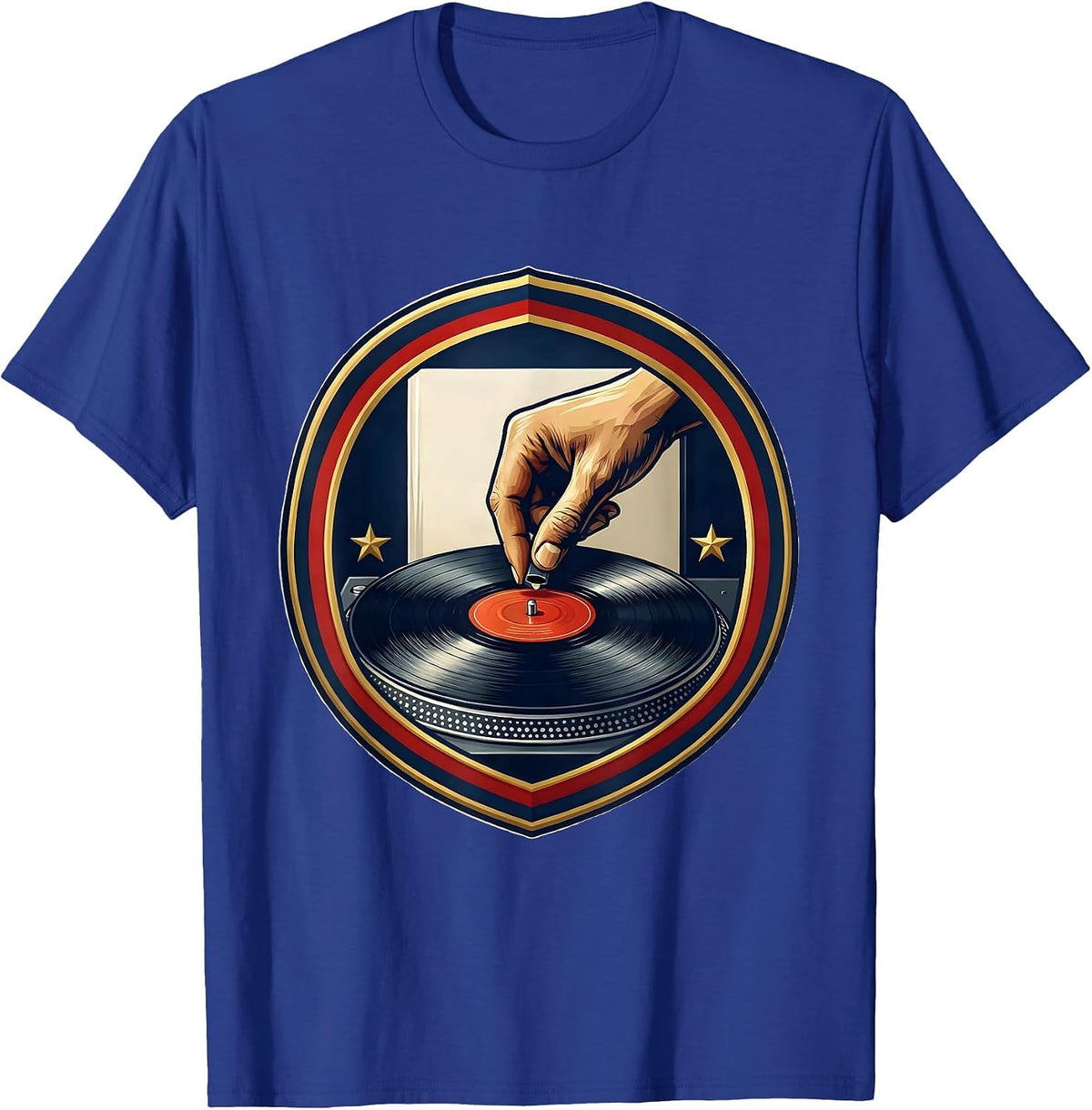 Record Turntable Shield Badge Vinyl Collector Retro Music T-Shirt - Royal Blue