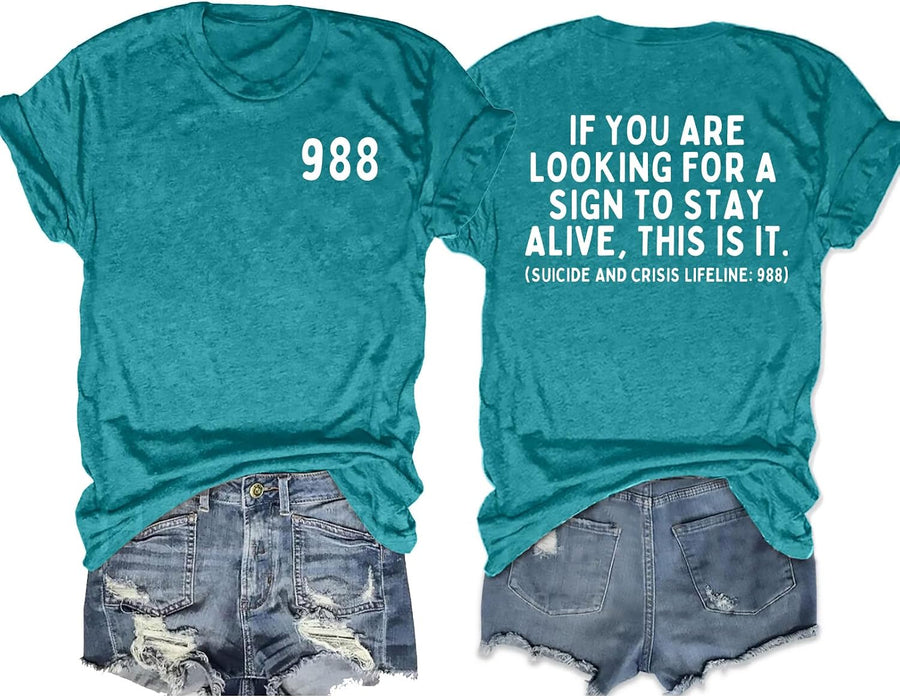 988 Shirt Women Suicide Awareness: 988 Suicide Prevention T-Shirts Therapist Tshirt Mental Health T Shirt - Cyan