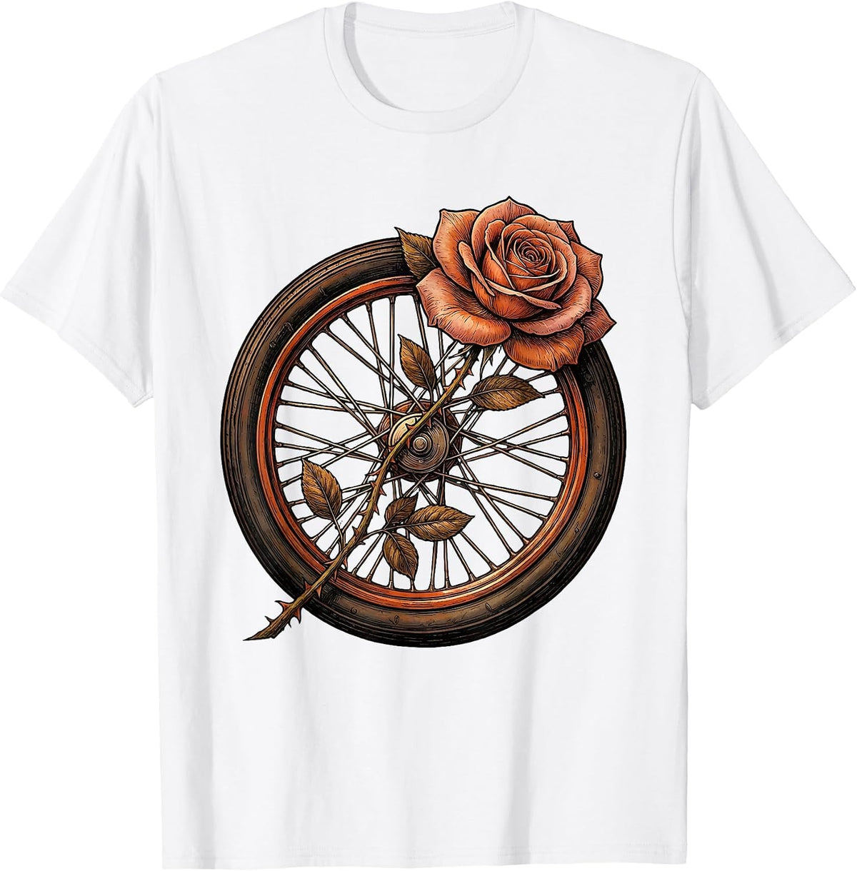 Men's Vintage Motorcycle Wheel Rose Biker Graphic T-Shirt - White