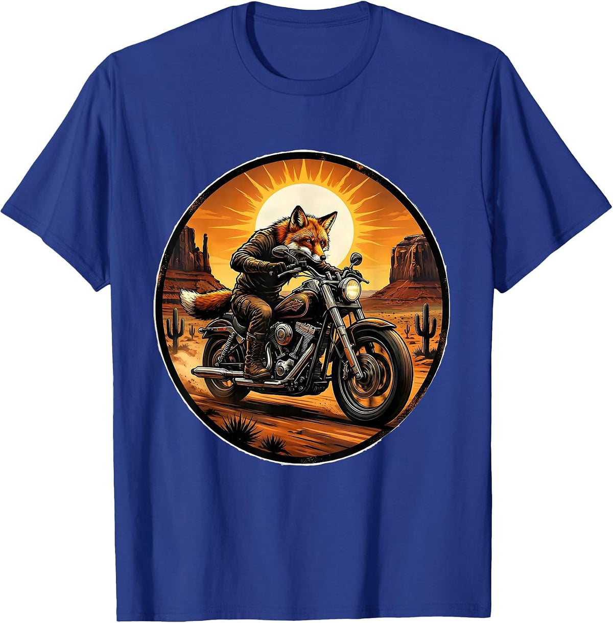 Men's Fox Rider Desert Motorcycle Graphic Tee T-Shirt - Royal Blue