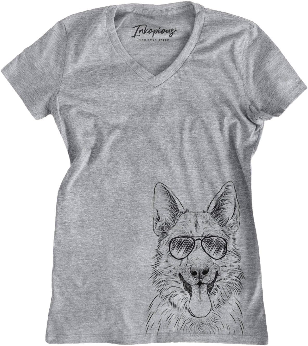 Aviator Grace the German Shepherd Dog Triblend T-Shirt - Grey Modern V-neck