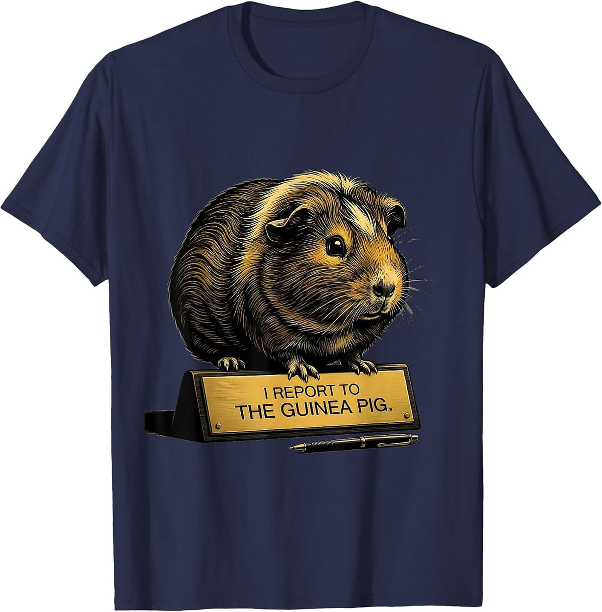 I Report To The Guinea Pig Funny Pet Lover Everyday Humor T-Shirt - Navy Blue