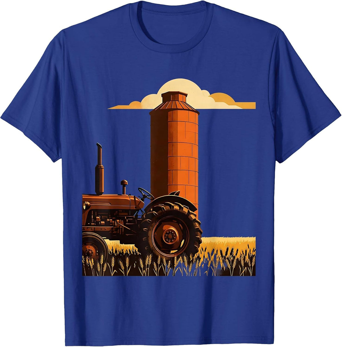 Nebraska Vintage Tractor and Grain Silo Illustration T-Shirt - Royal Blue