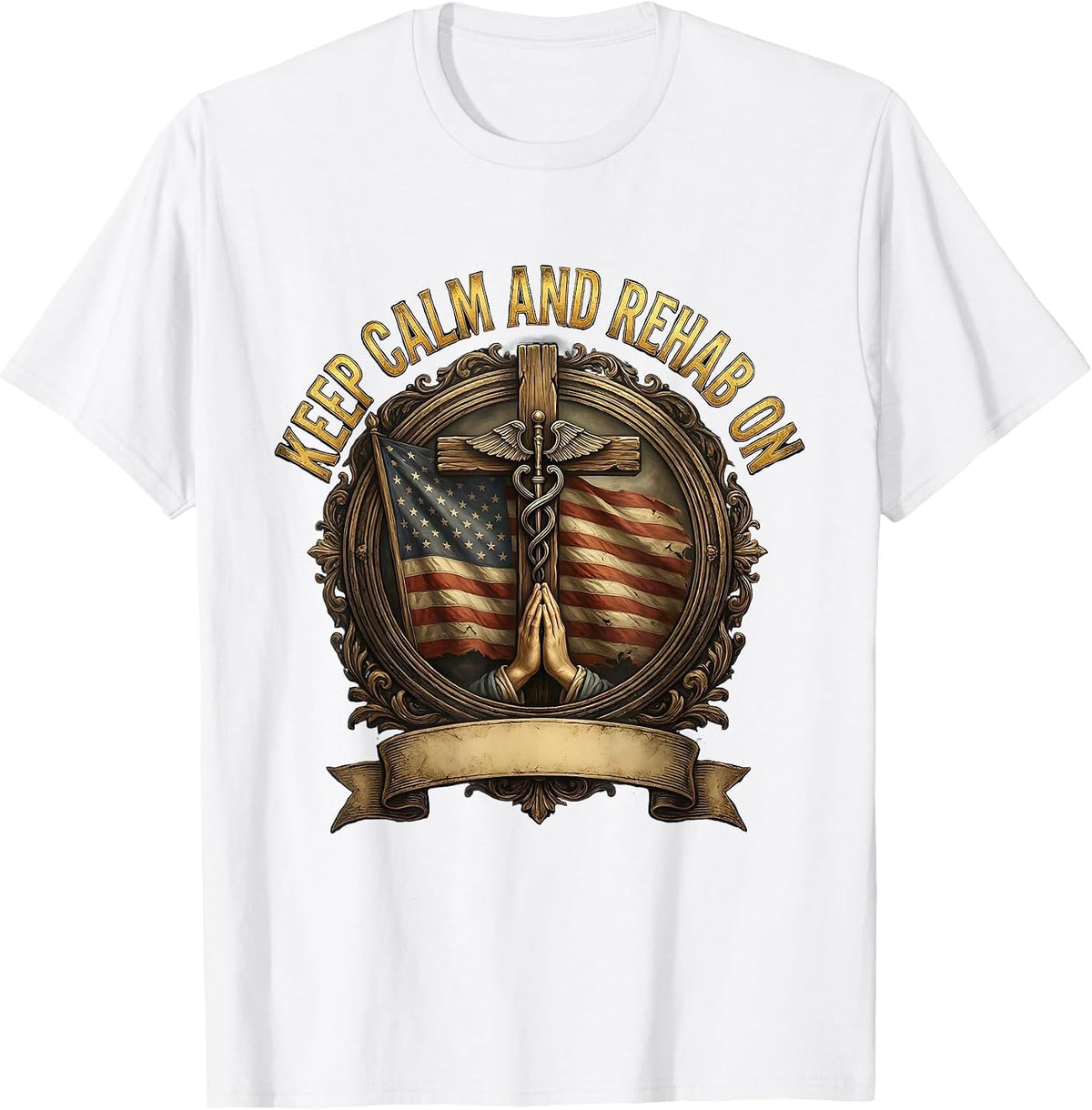 Men's Keep Calm and Rehab On Physical Therapy Design T-Shirt - White