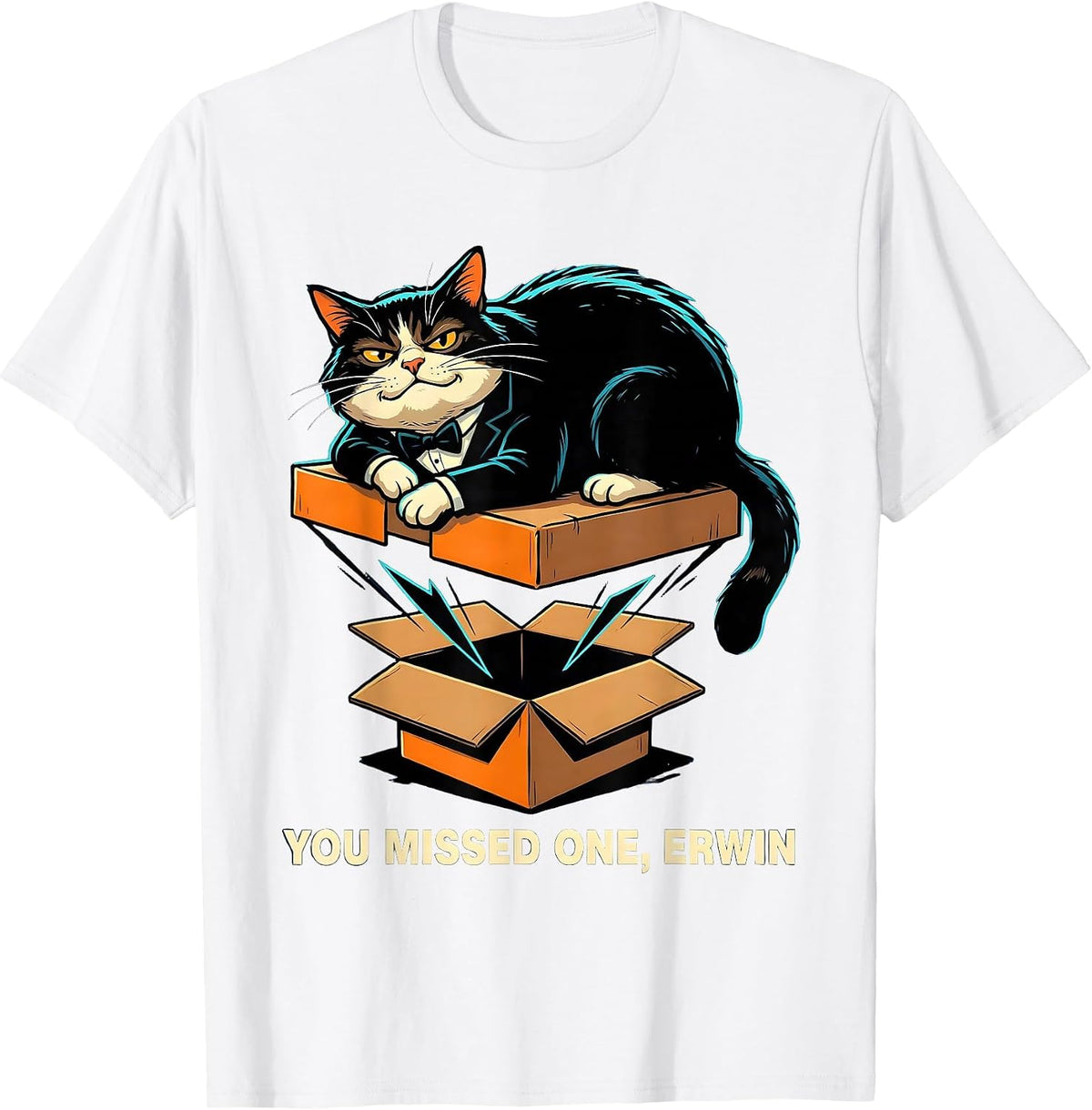Men's You Missed One, Erwin Funny Quantum Physics Cat Lover Gift T-Shirt - White