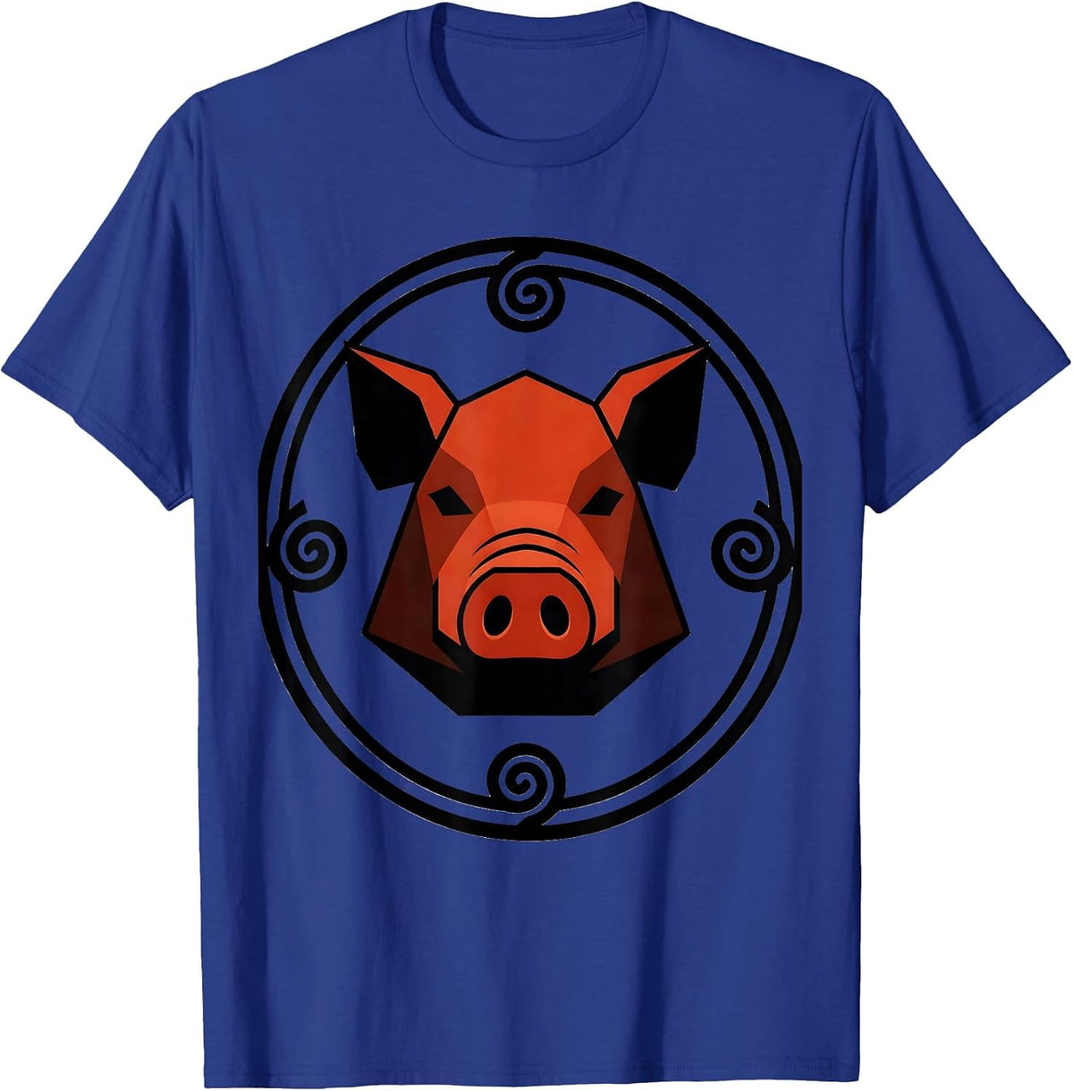 Geometric Pig Badge Farm Animal Lover Humor T-Shirt - Royal Blue