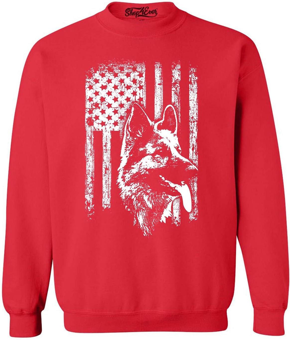 shop4ever German Shepherd American Flag Crewneck Sweatshirt - Red