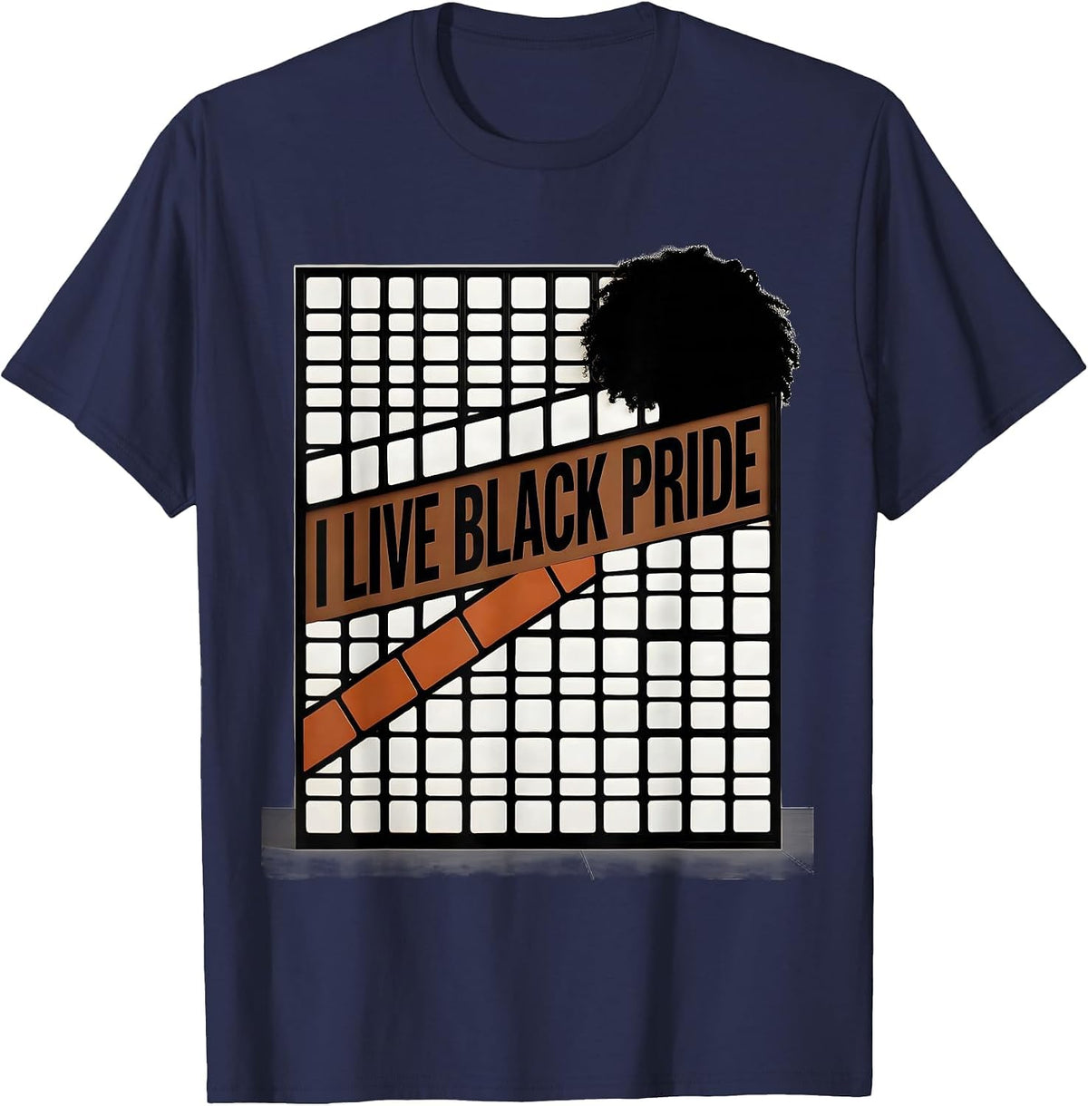 I Live Black Pride New Wave Typography Identity Statement T-Shirt - Navy Blue