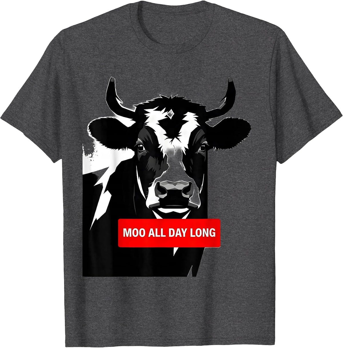 Men's Moo All Day Long Funny Cow Design T-Shirt - Dark Heather Grey