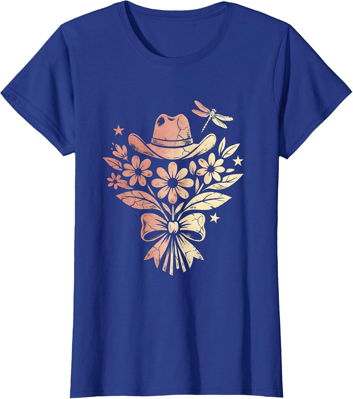 Women's Cowgirl Campfire Starry Night Illustration T-Shirt - Royal Blue
