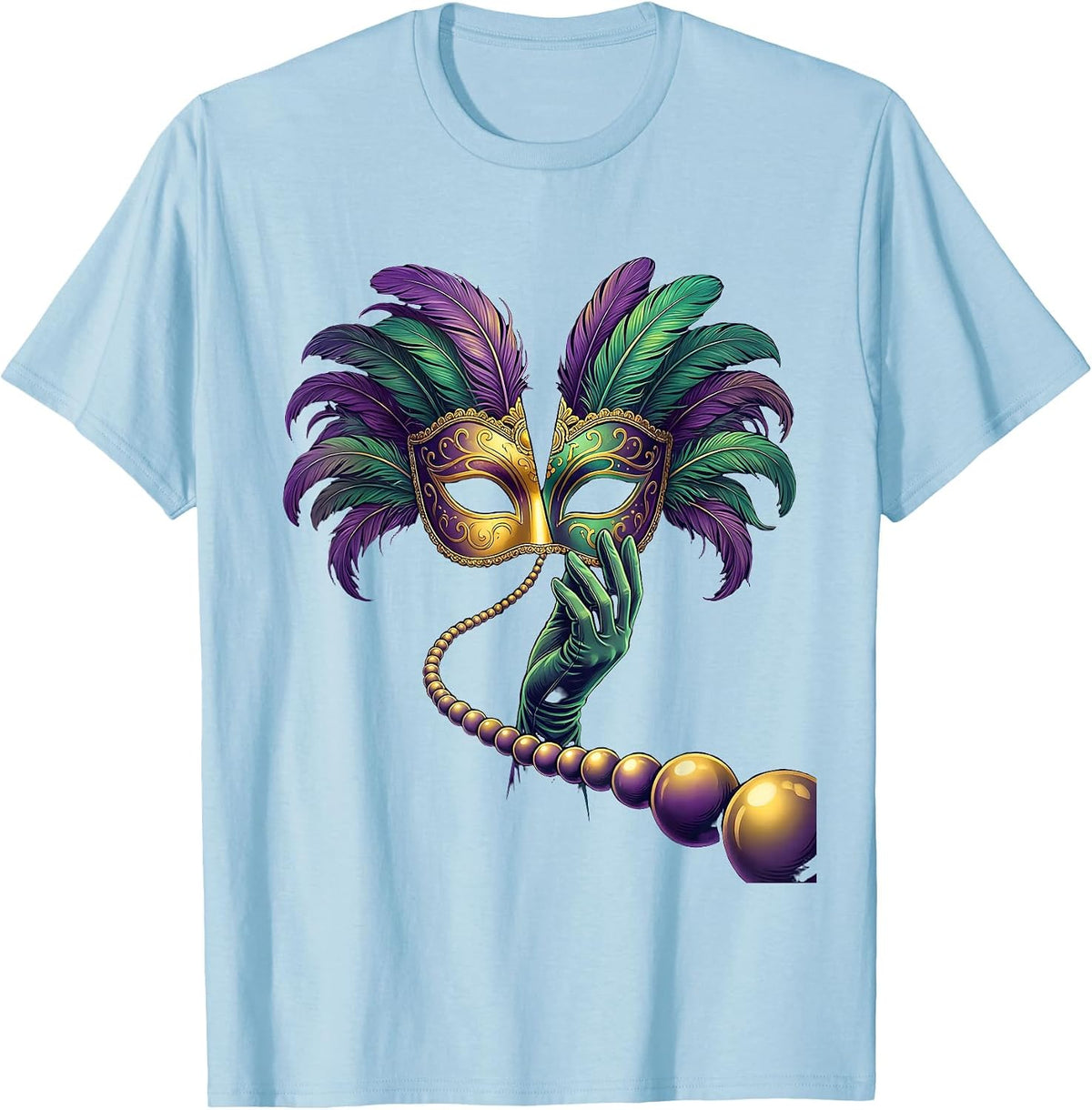 Men's Mardi Gras Mask Flung Open Party Costume Reveler T-Shirt - Baby Blue