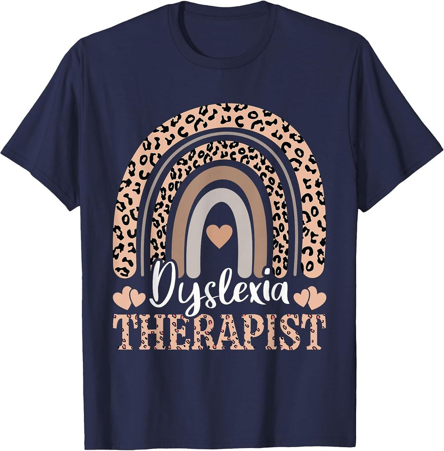 Dyslexia Teacher Therapist Rainbow Back to School Cute T-Shirt - Navy Blue