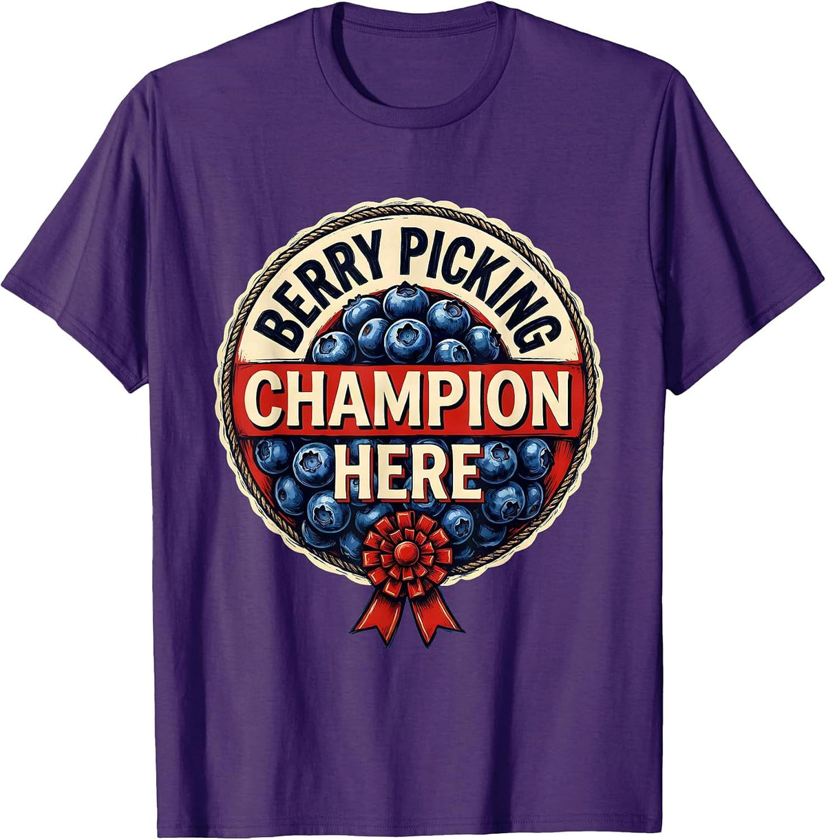 Red White and Blueberries Berry Picking Champion T-Shirt - Purple