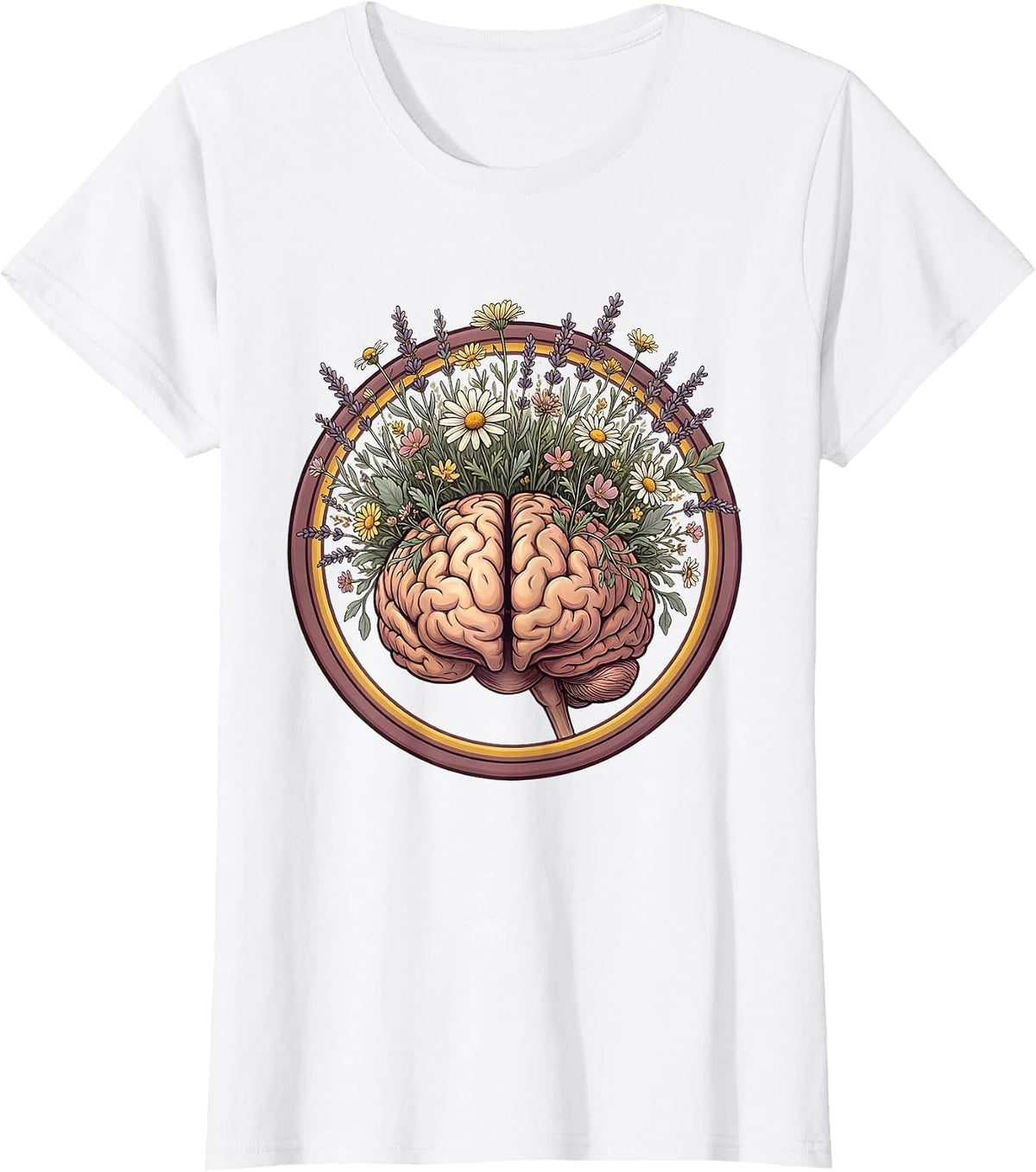 Autism Awareness Wildflower Brain Illustration T-Shirt - White