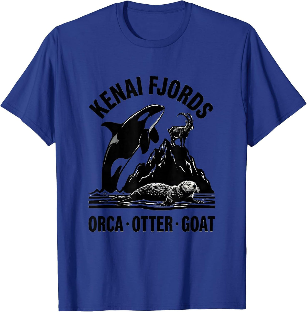 Men's Kenai Fjords Orca Otter Goat Alaska Wildlife Souvenir T-Shirt - Royal Blue