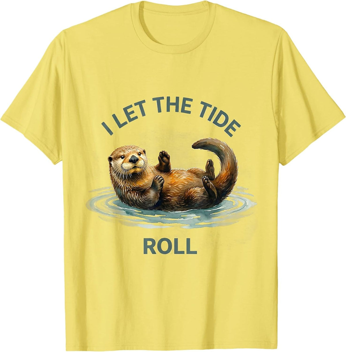 Men's I Let The Tide Roll Watercolor Sea Otter Funny Otter Lover T-Shirt - Lemon Yellow
