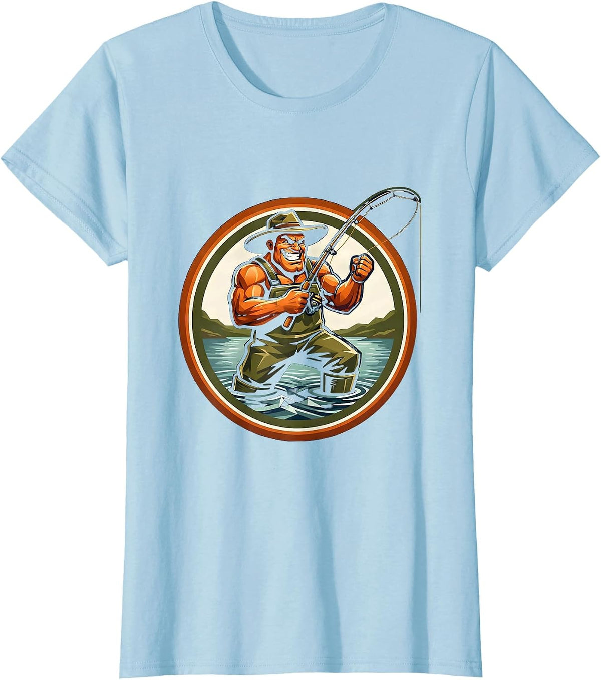 Fly Fishing Waders Stream Fisherman Graphic T-Shirt - Baby Blue
