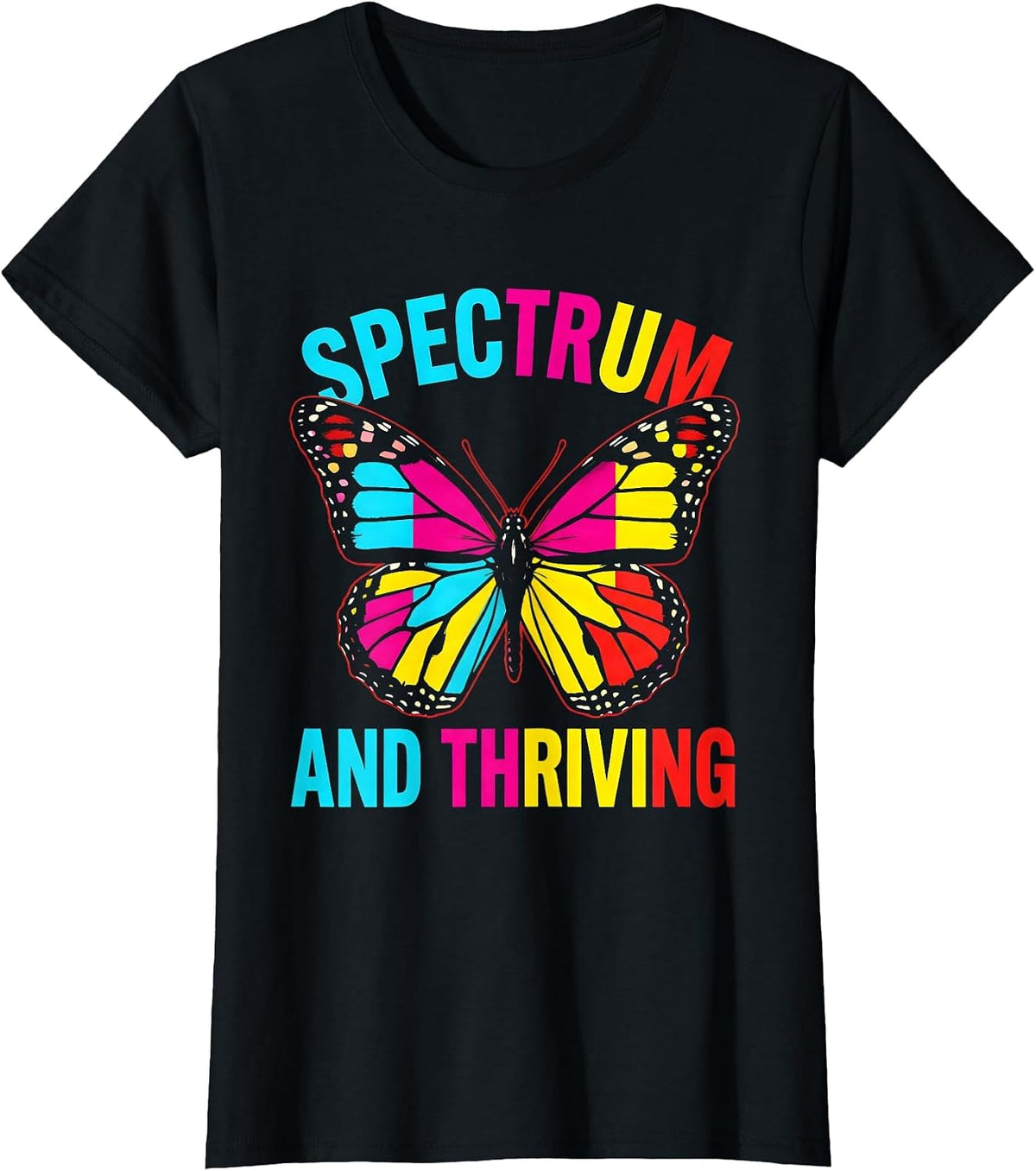 Spectrum and Thriving Autism Awareness Design T-Shirt - Black