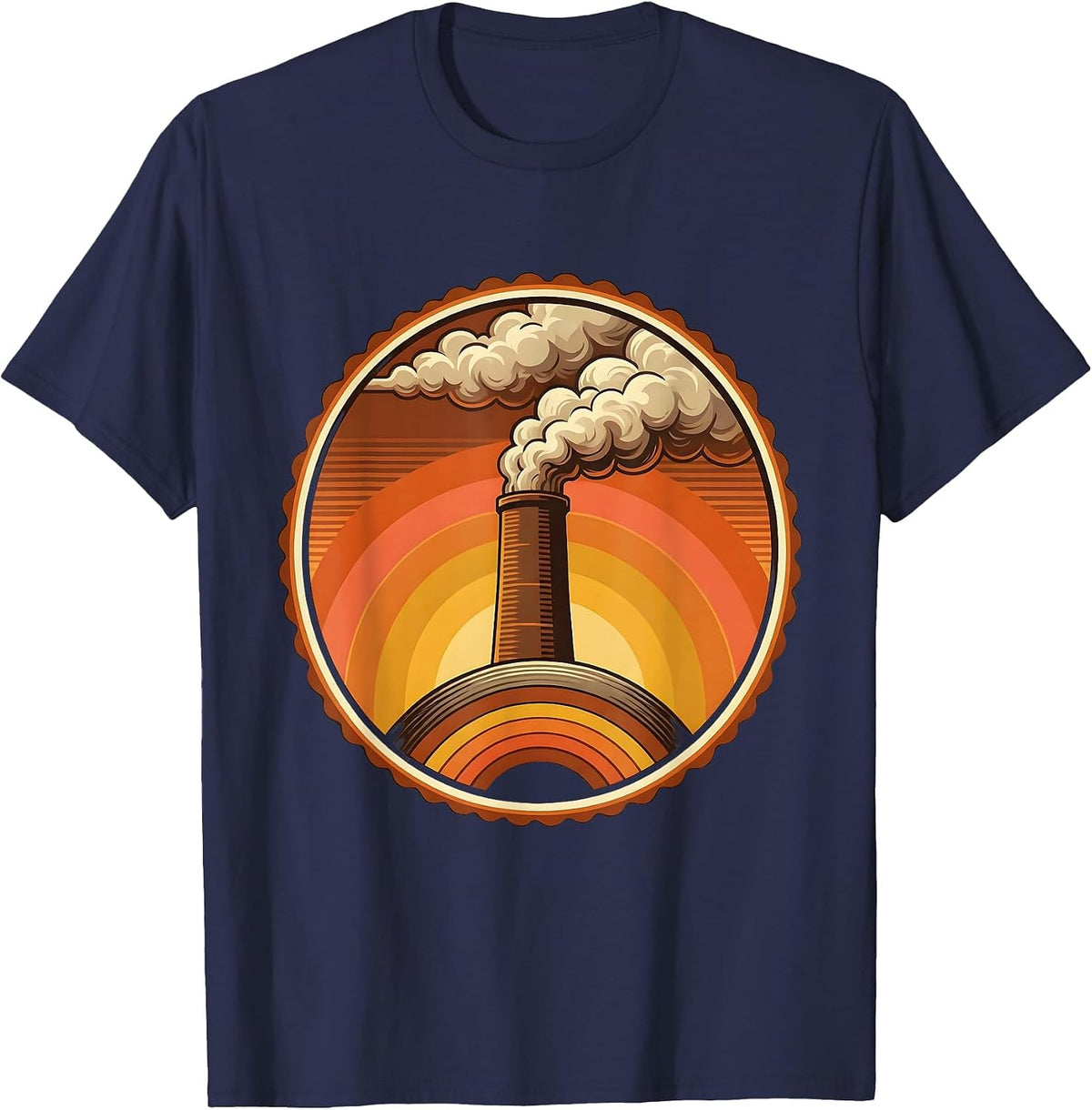 Labor Day Factory Smokestack Illustration T-Shirt - Navy Blue